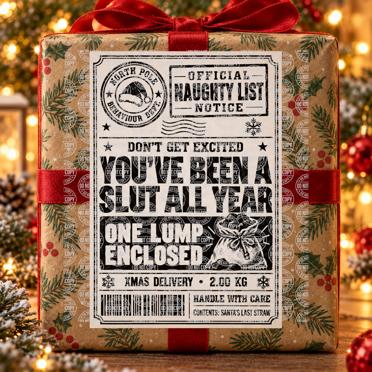S#%t Naughty List Christmas Shipping Label Gift Tag by Whiff Of Wonder