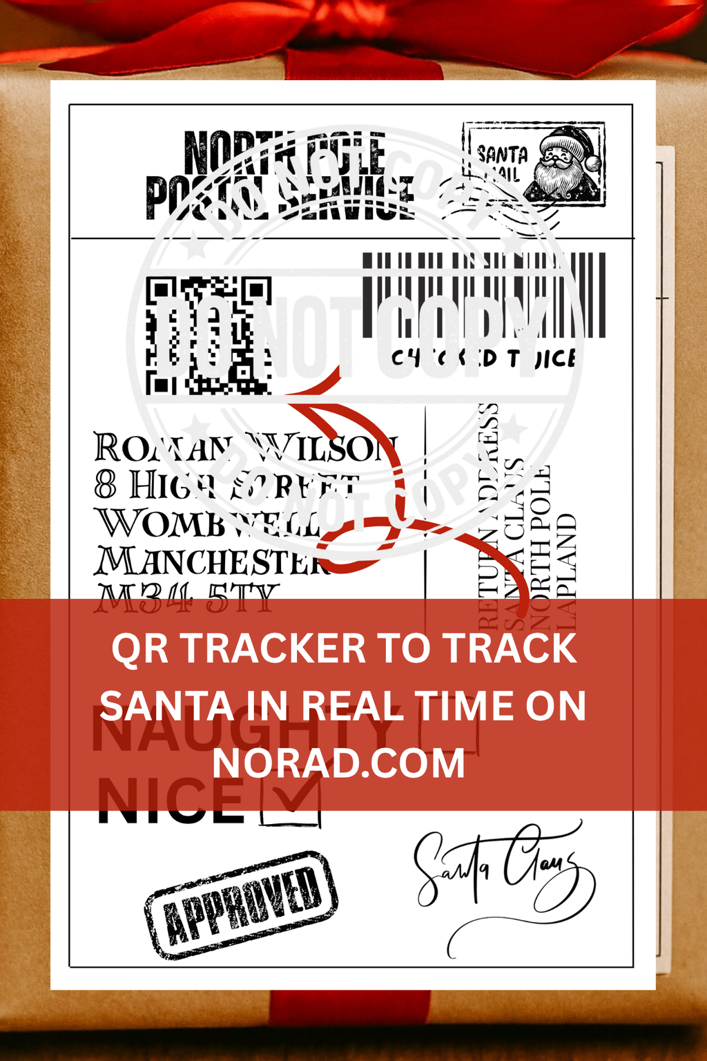 Personalised Christmas Shipping Labels with QR Santa Tracker – Pack of 10 | Christmas Gift Labels Uk