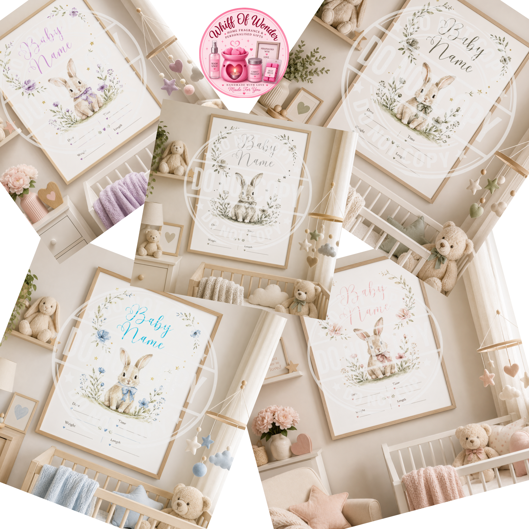 Personalised Baby Bunny Birth Statistic Print | A4 Nursery Decor | Custom Prints Uk