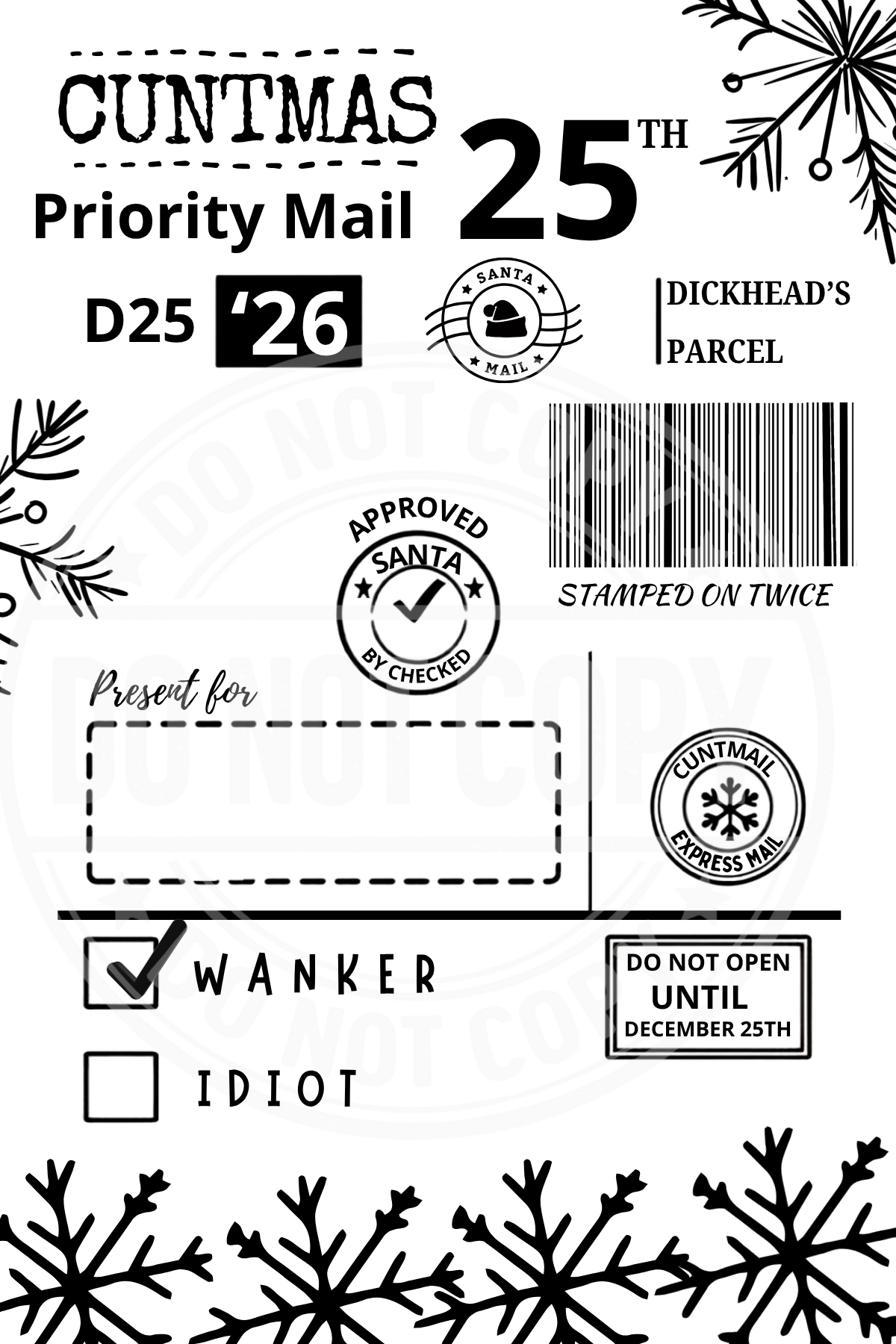Personalised C##T Shipping Label pack of 10 | Rude Cheeky Christmas Gift Labels Uk
