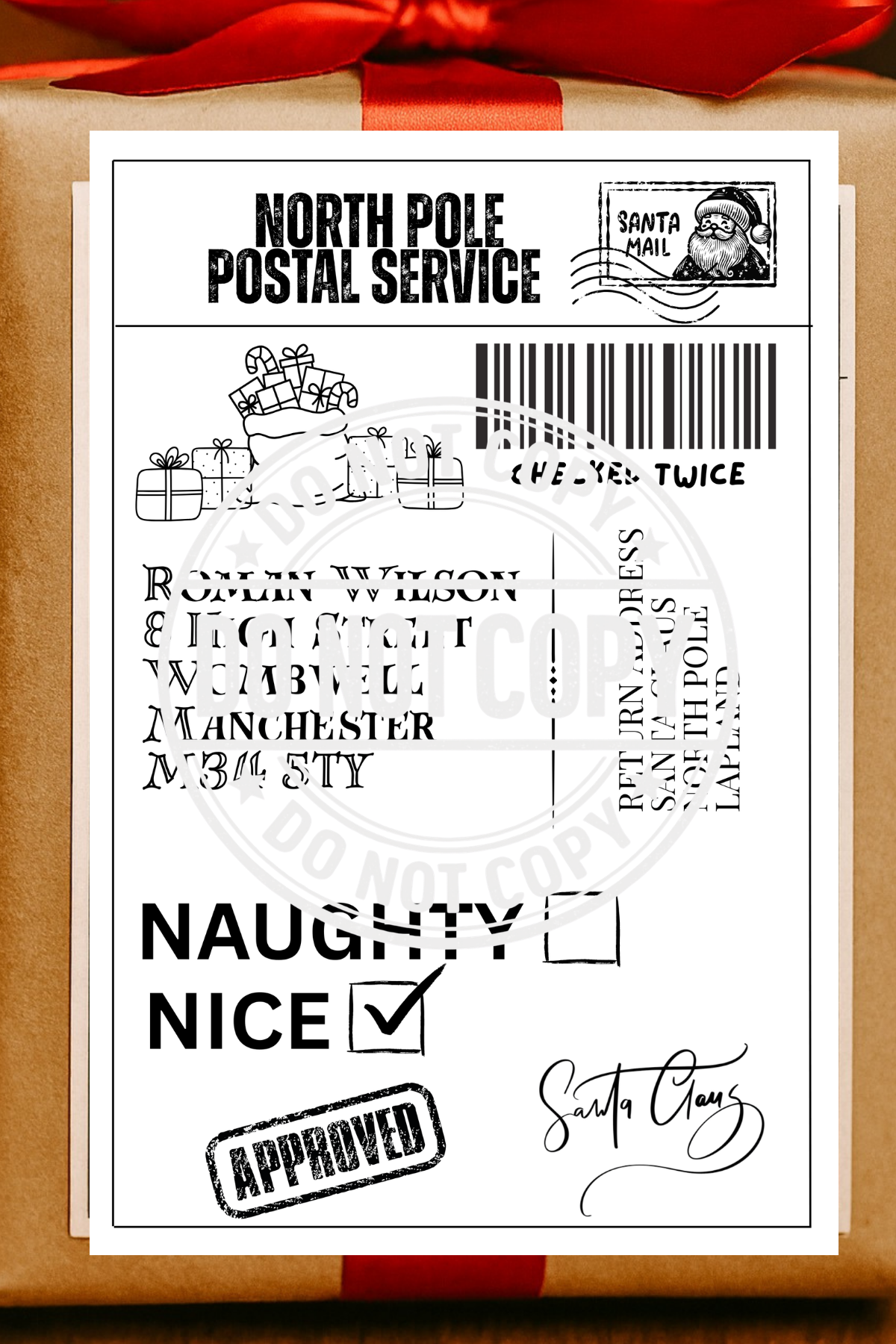 Personalised Nice List Shipping Label with Name and address pack of 10 | Christmas Gift Labels Uk
