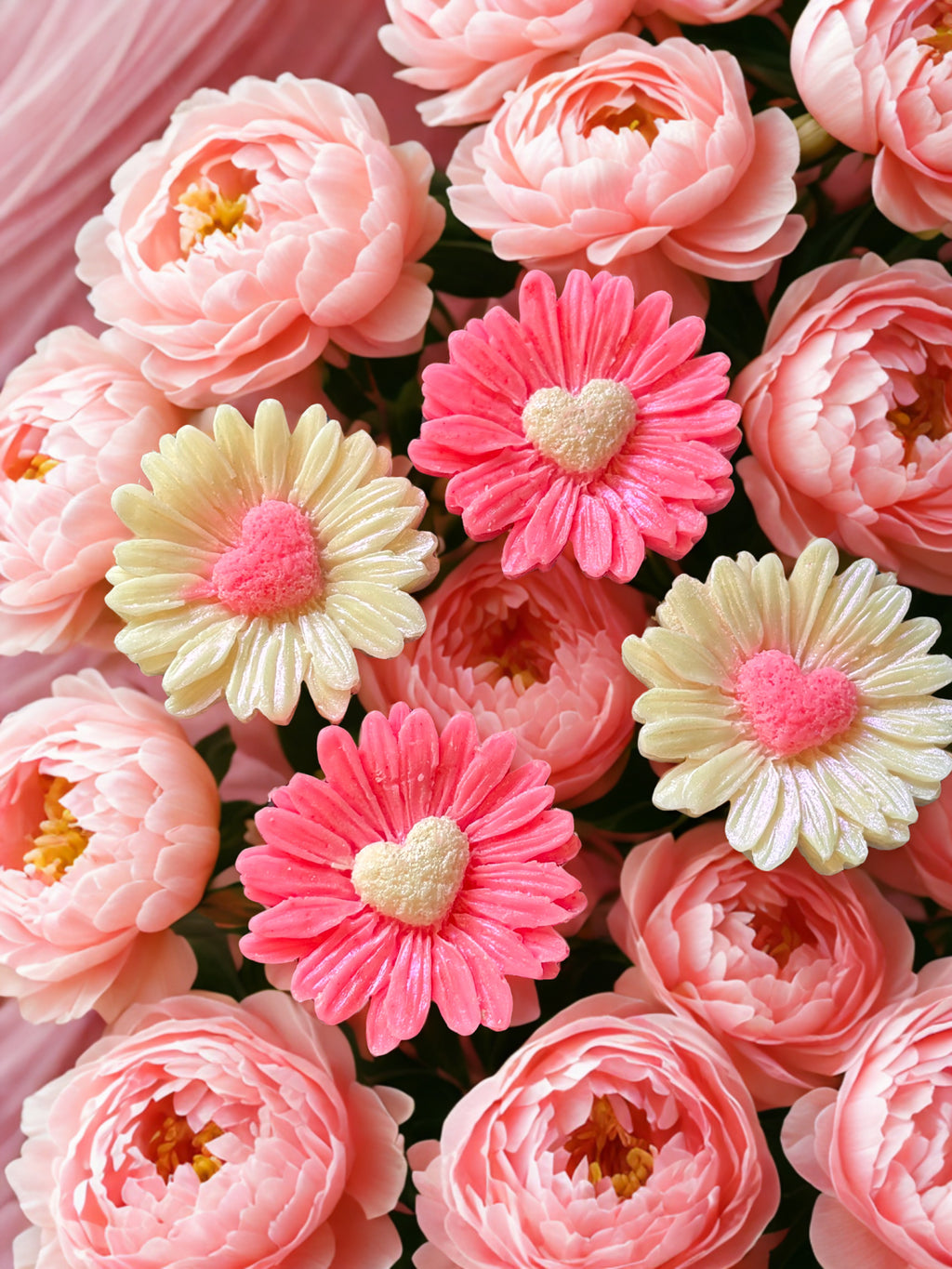 Heart Sunflowers glade pink peony and cotton flower