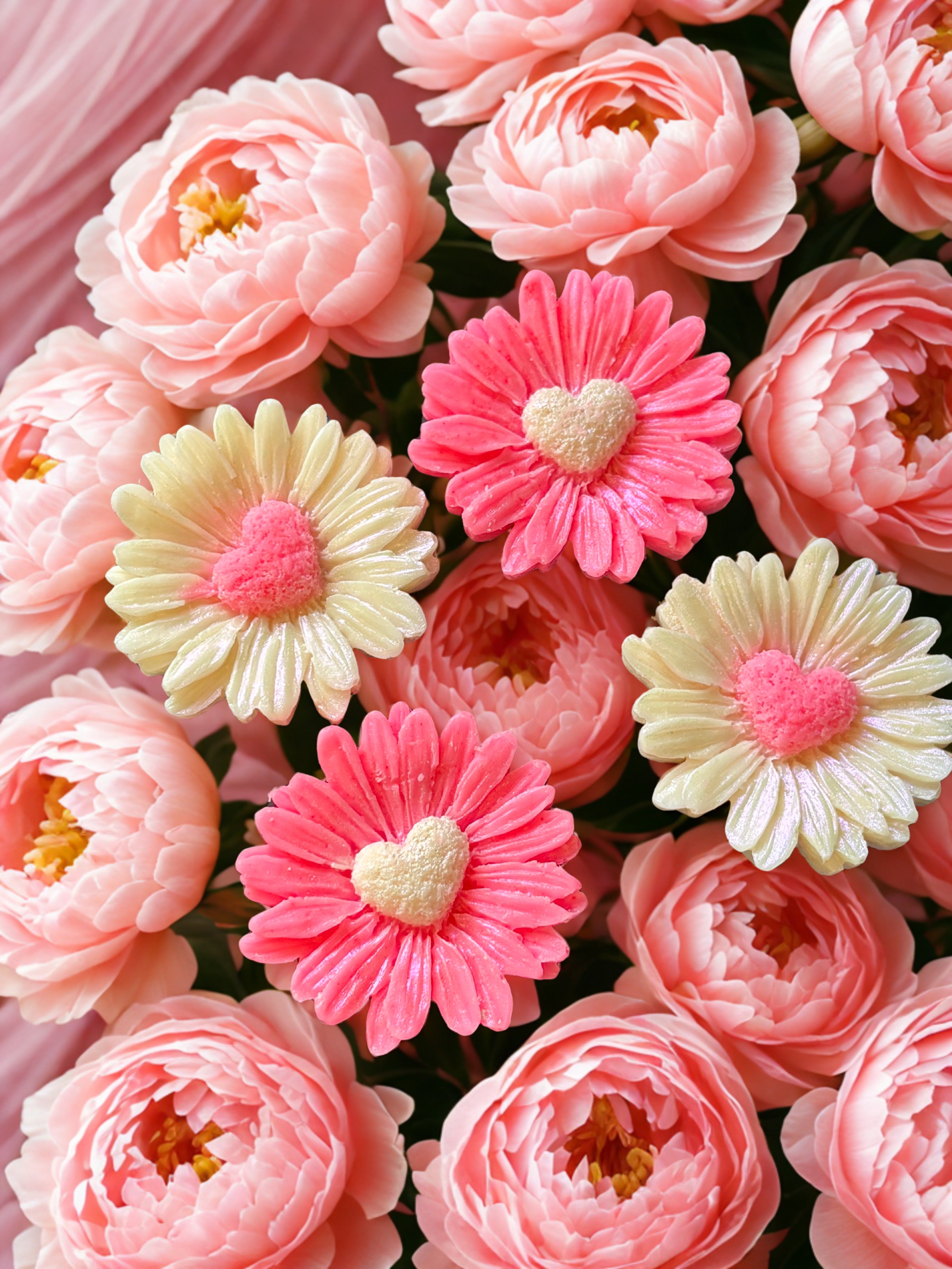 Heart Sunflowers glade pink peony and cotton flower