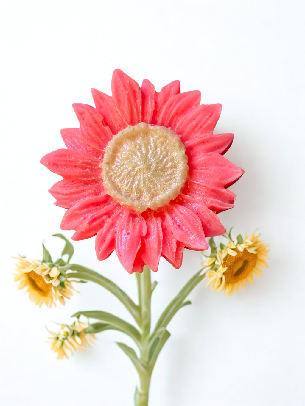 Sunflower shaped wax melt pink peony and cotton flower