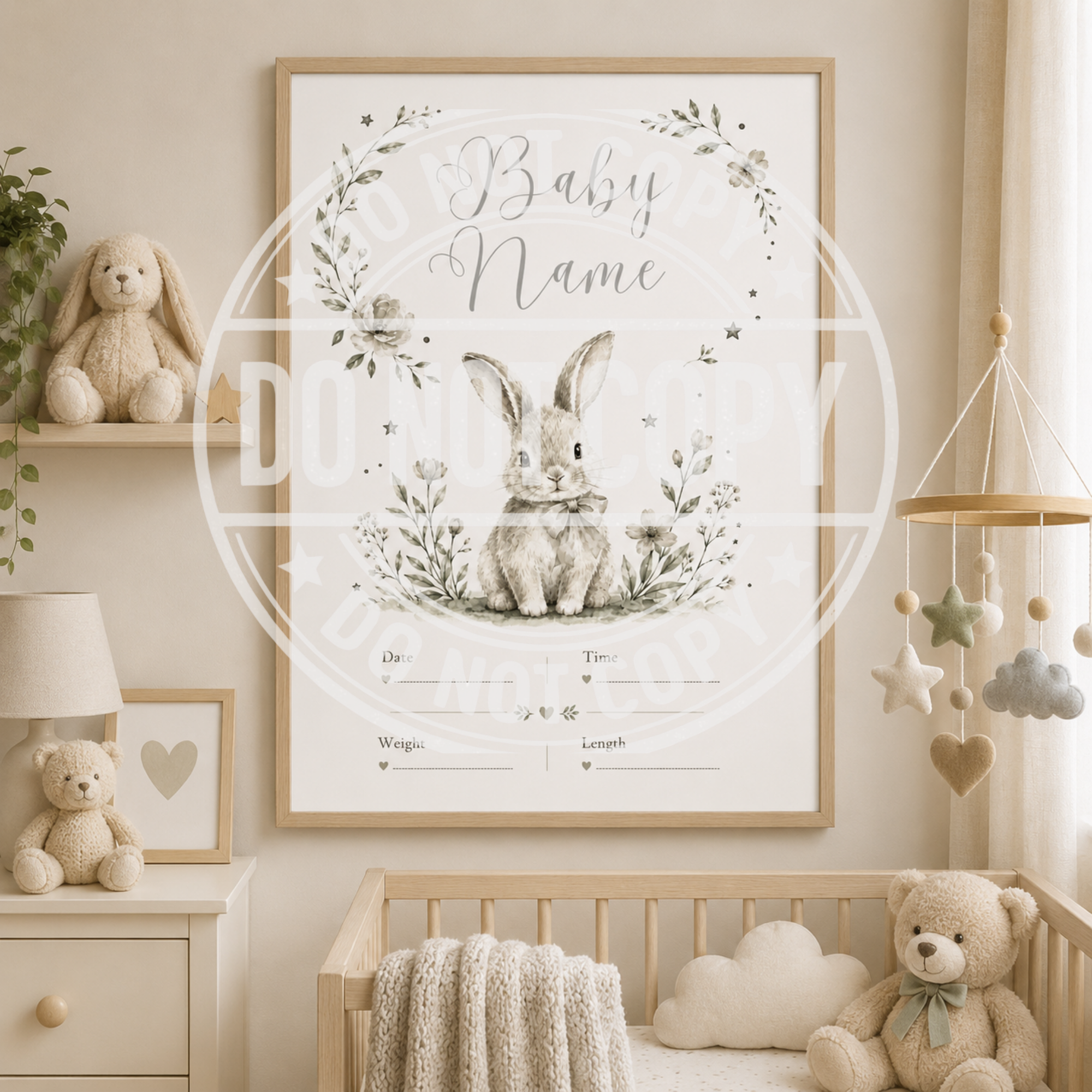Personalised Baby Bunny Birth Statistic Print | A4 Nursery Decor | Custom Prints Uk