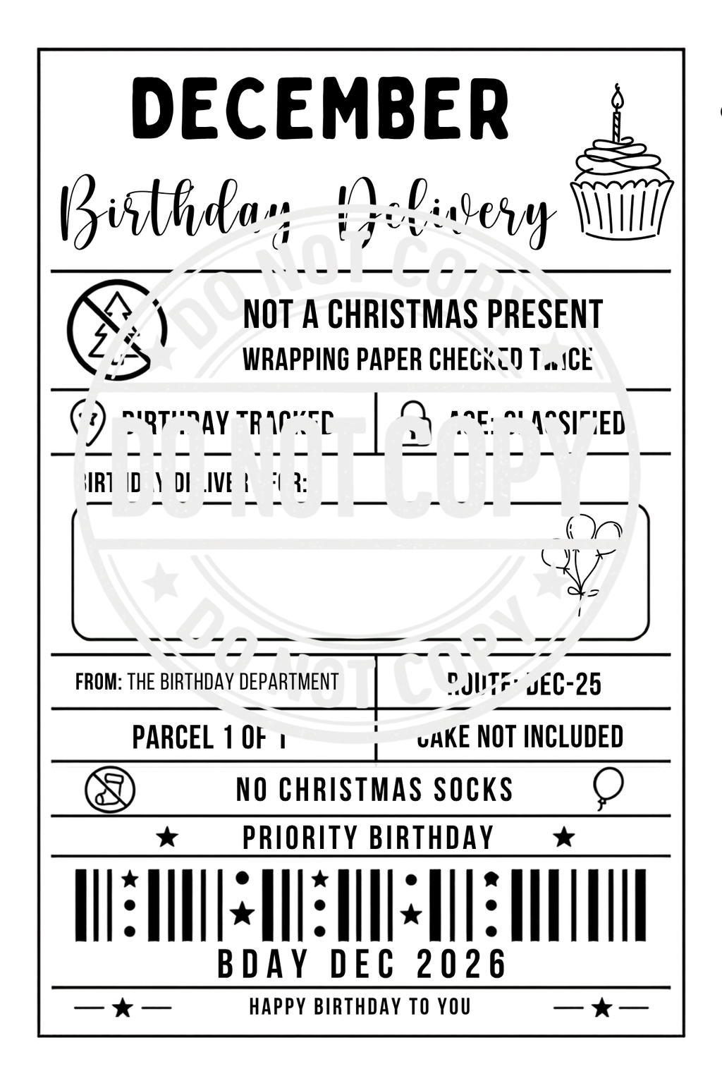 Personalised December Birthday Shipping Label Pack of 10 | Birthday Gift Labels UK