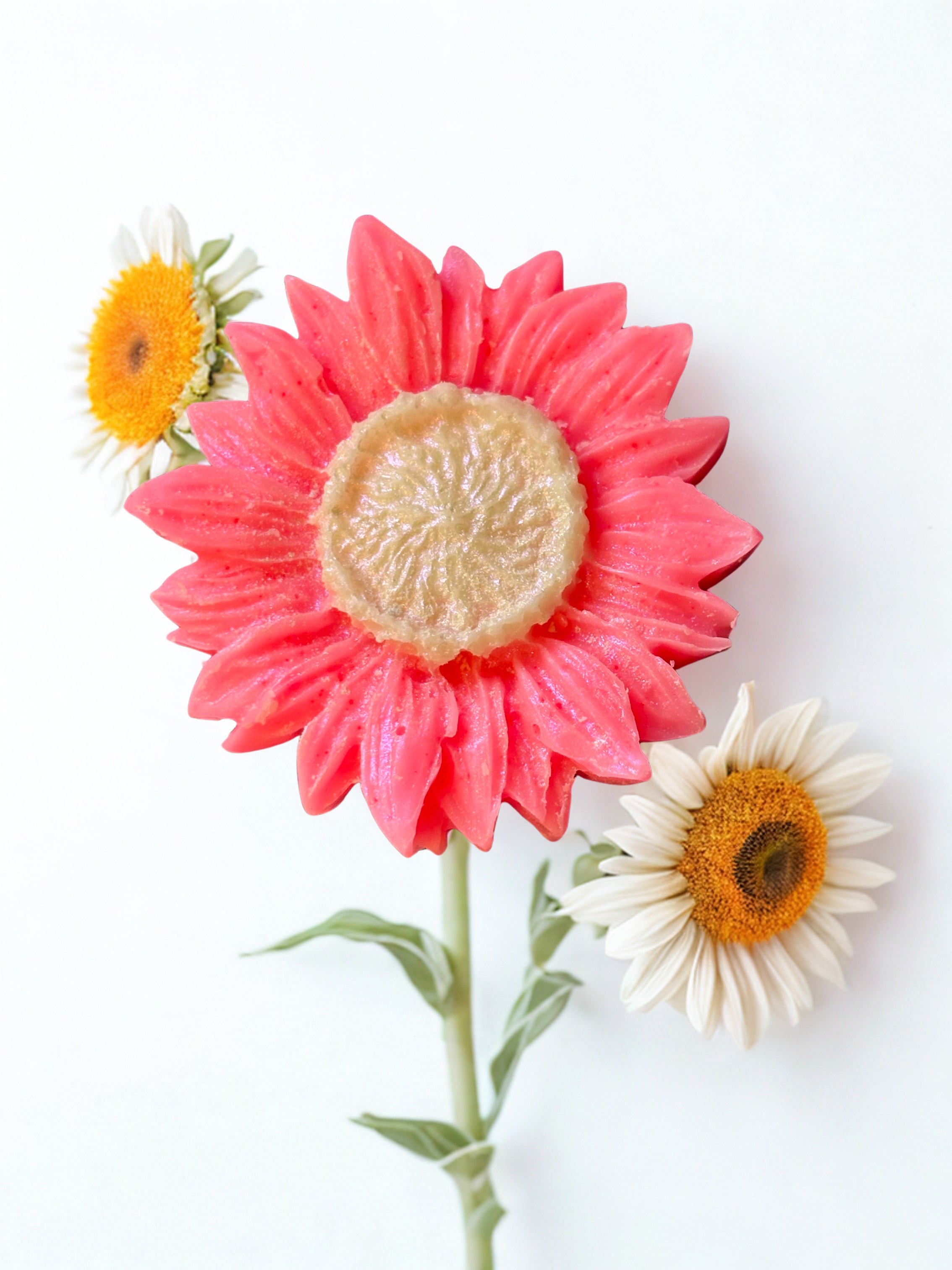 Sunflower shaped wax melt pink peony and cotton flower