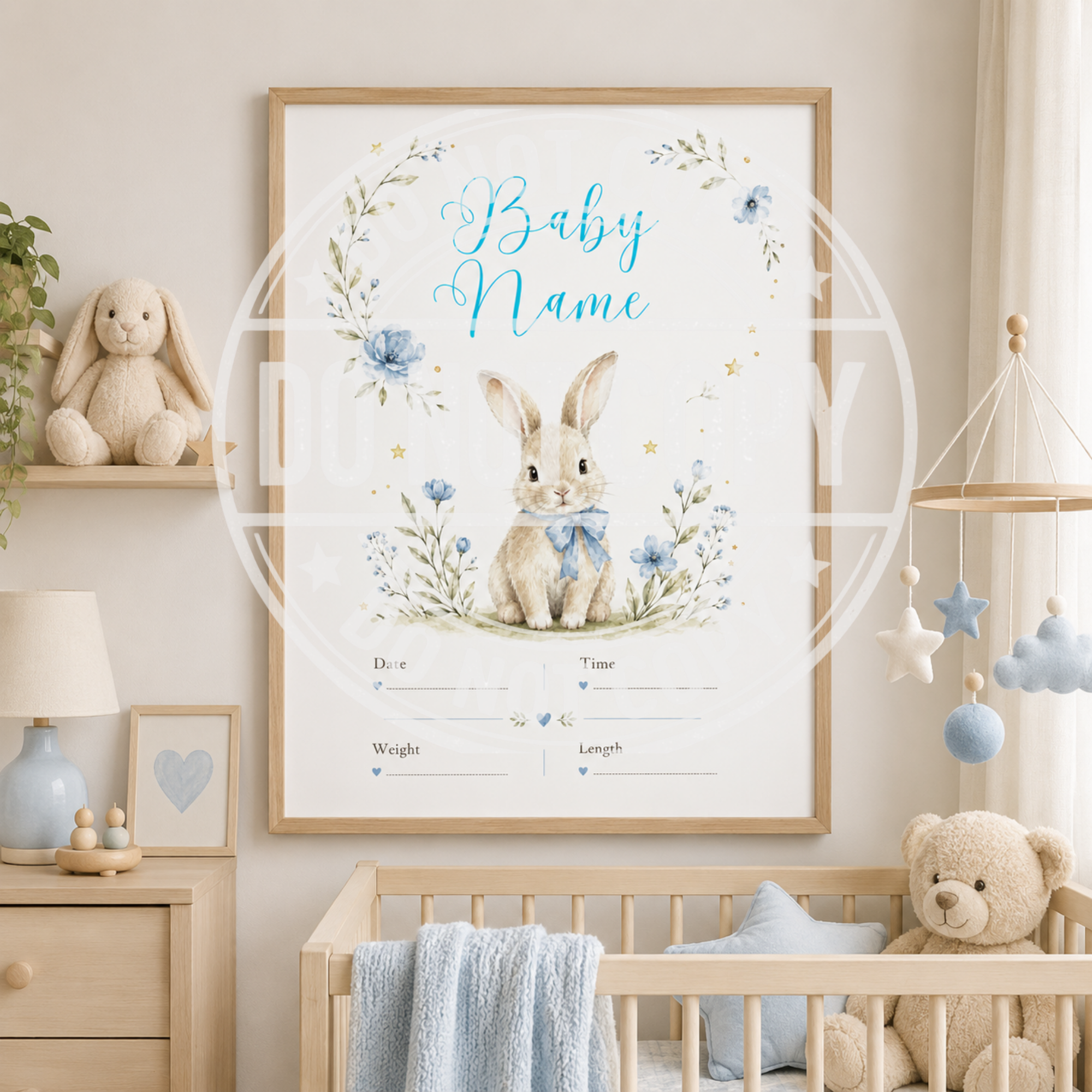 Personalised Baby Bunny Birth Statistic Print | A4 Nursery Decor | Custom Prints Uk