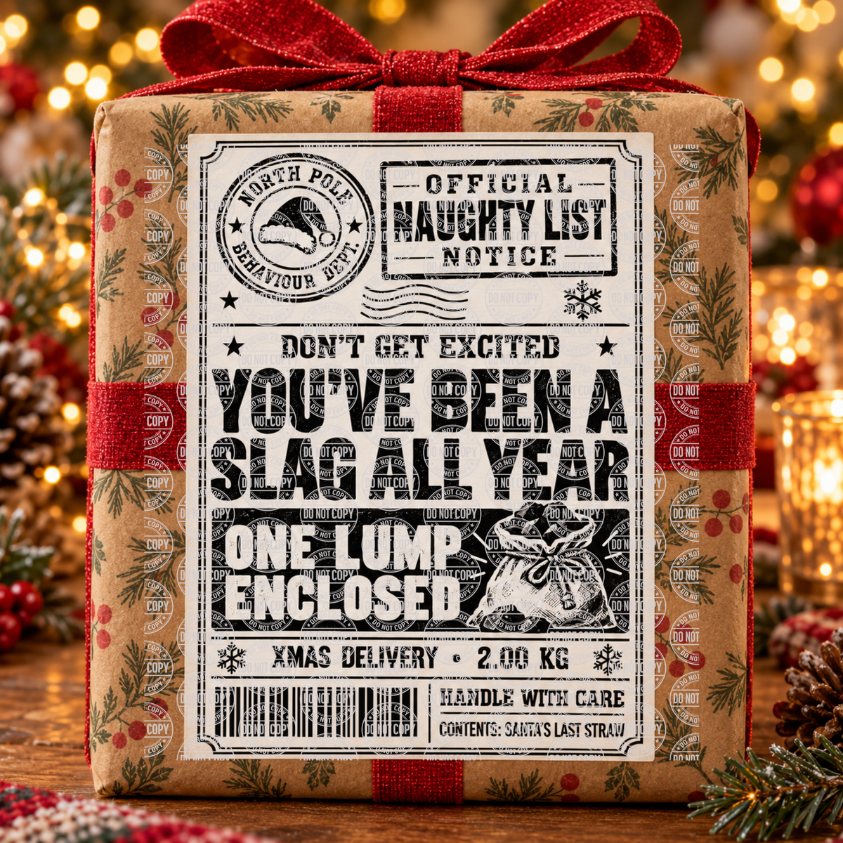 Sl@g Naughty List Christmas Shipping Label Gift Tag by Whiff Of Wonder