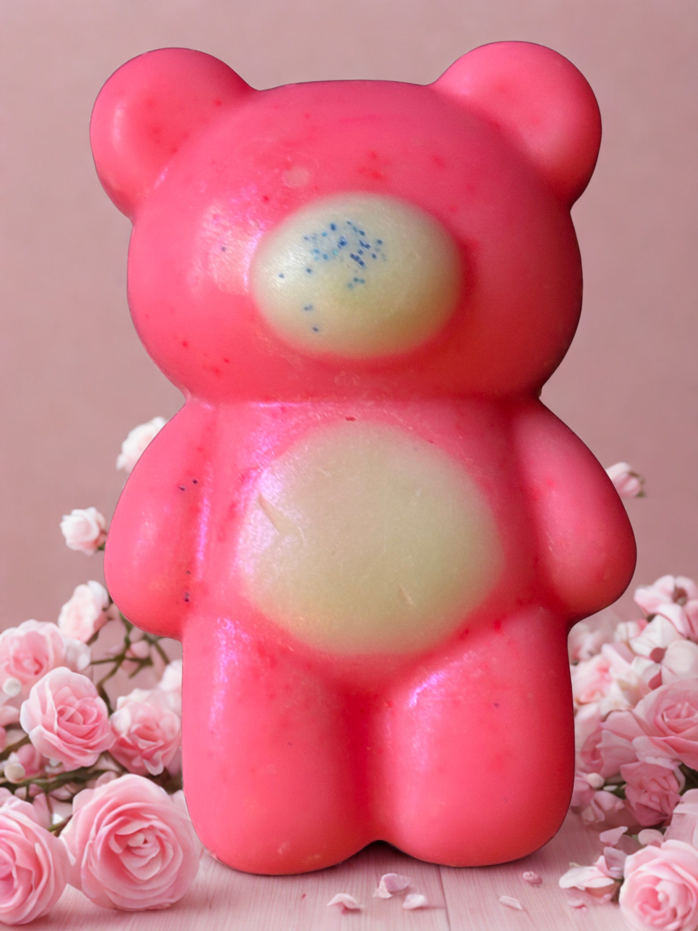 Cute Teddy shaped wax melt pink peony and cotton flower