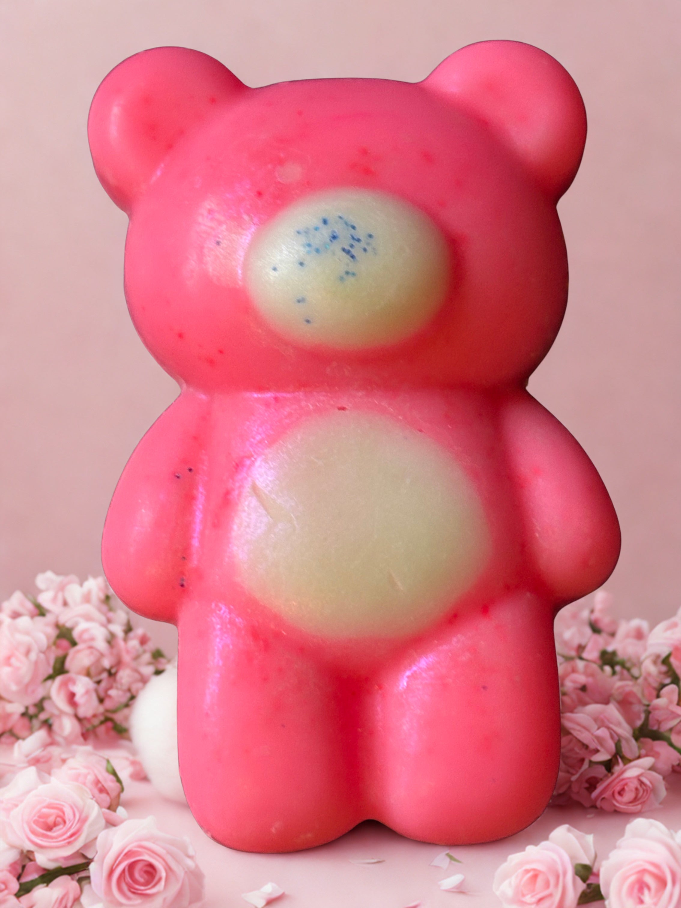 Cute Teddy shaped wax melt pink peony and cotton flower