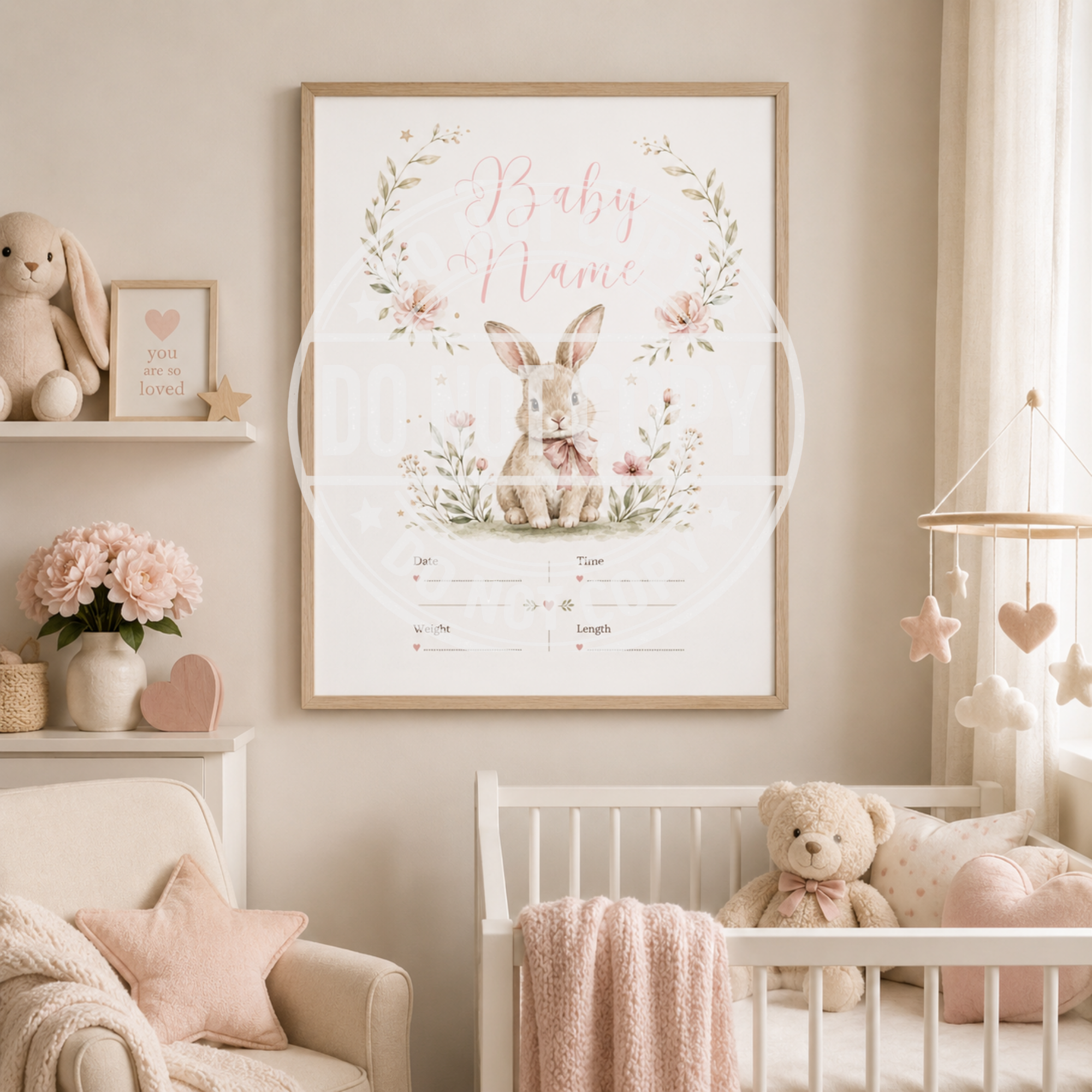 Personalised Baby Bunny Birth Statistic Print | A4 Nursery Decor | Custom Prints Uk