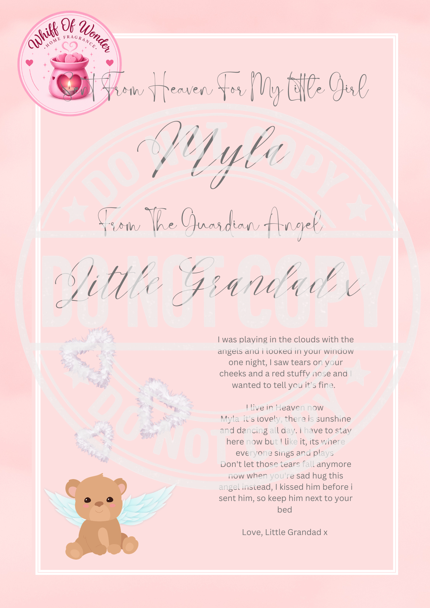 A Message From Heaven Bear Design | Handmade | Personalised Gift | In Memory | A4 | Custom Gifts Uk