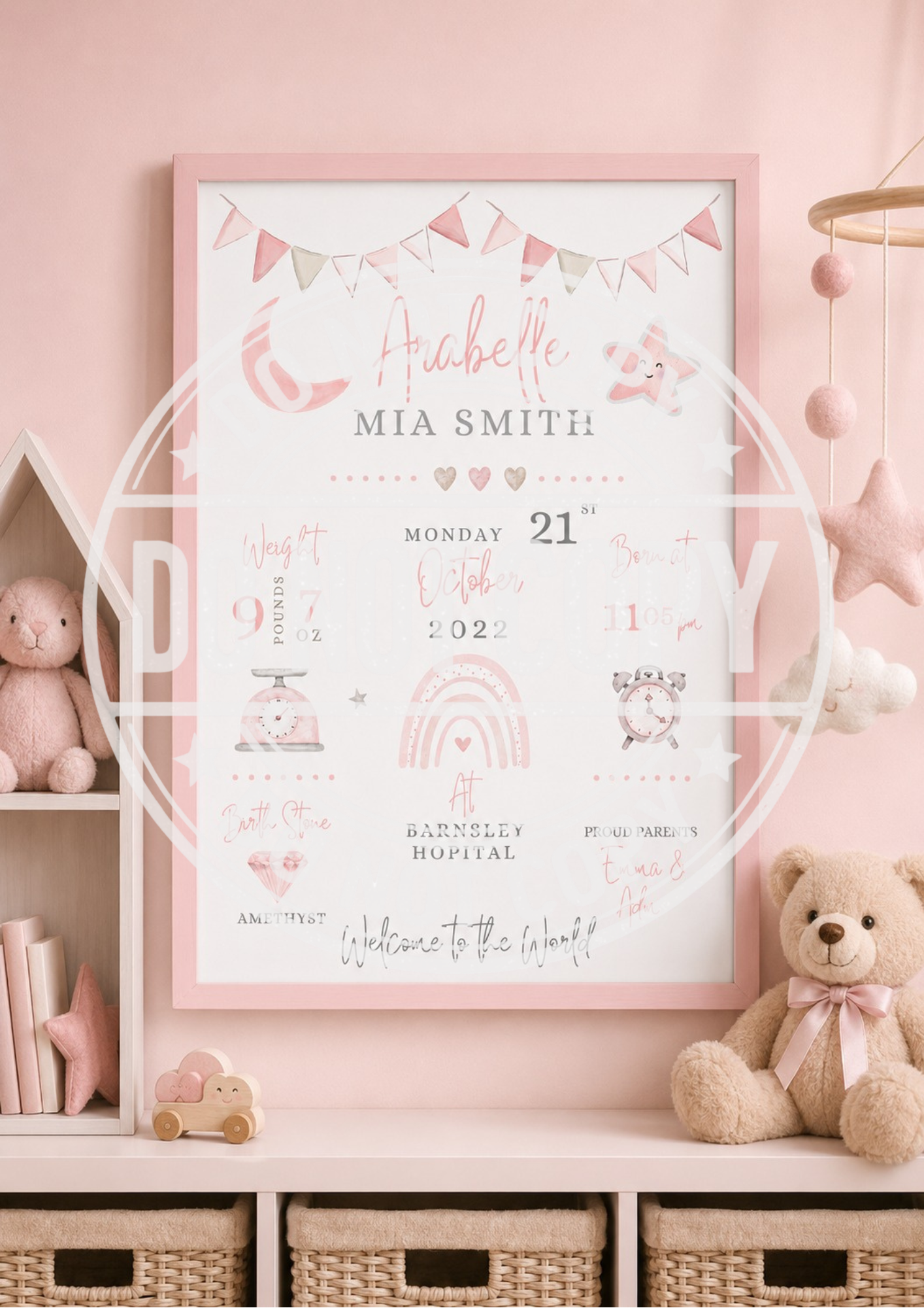 A4 Pastel Birth Stats Print | Personalised Gift | New Baby | A4 Custom Gifts Uk