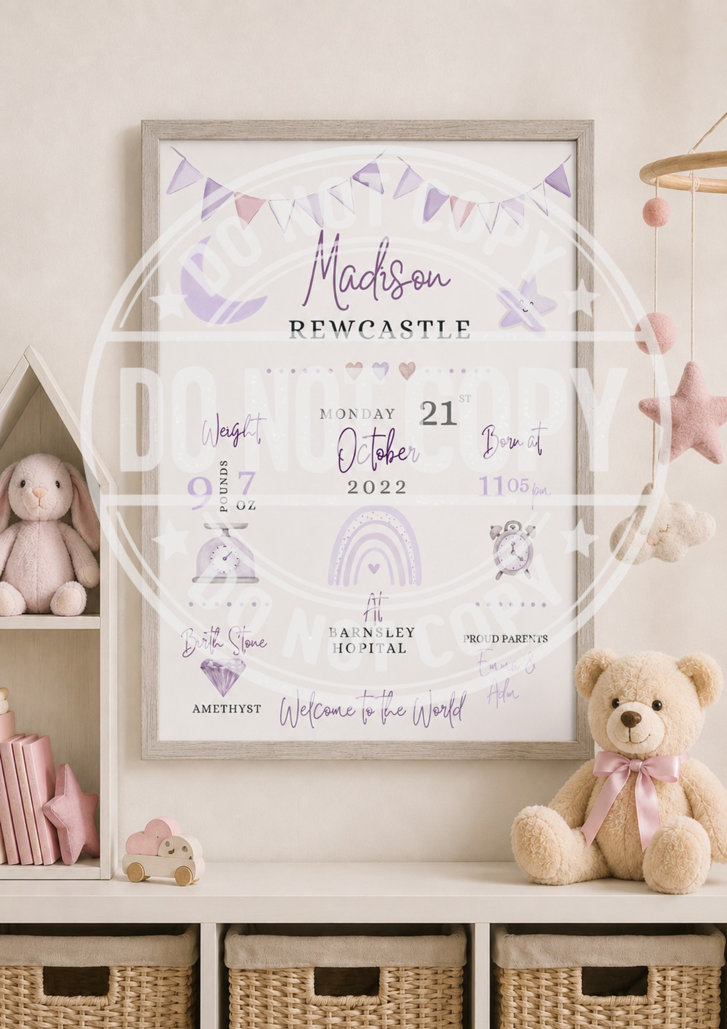 A4 Pastel Birth Stats Print | Personalised Gift | New Baby | A4 Custom Gifts Uk