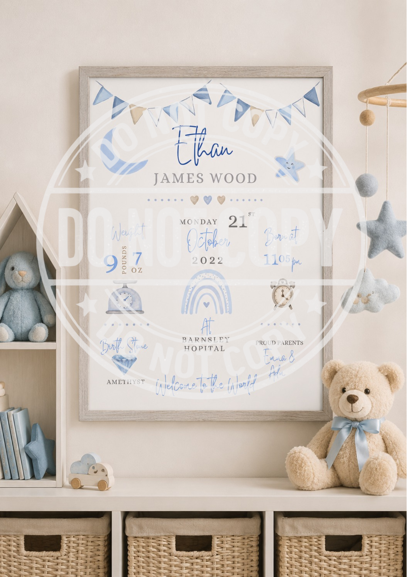 A4 Pastel Birth Stats Print | Personalised Gift | New Baby | A4 Custom Gifts Uk