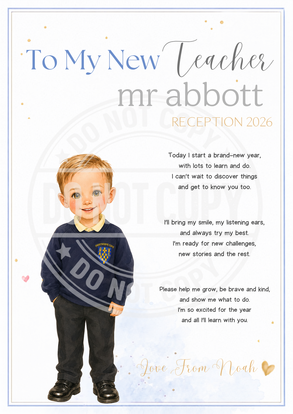 To My New Teacher Print A4 Personalised Gift | Teacher Gift | Back To School