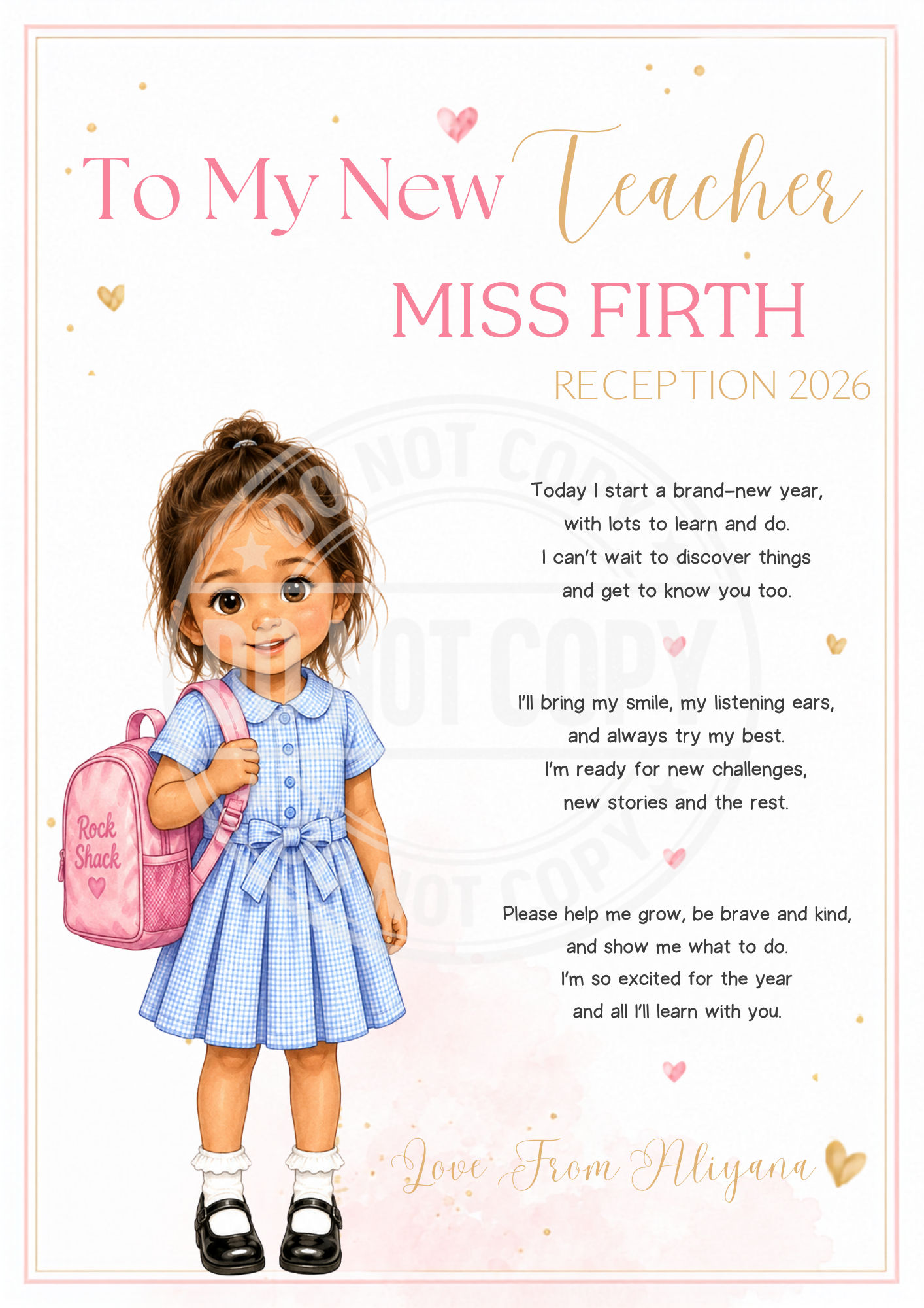 To My New Teacher Print A4 Personalised Gift | Teacher Gift | Back To School