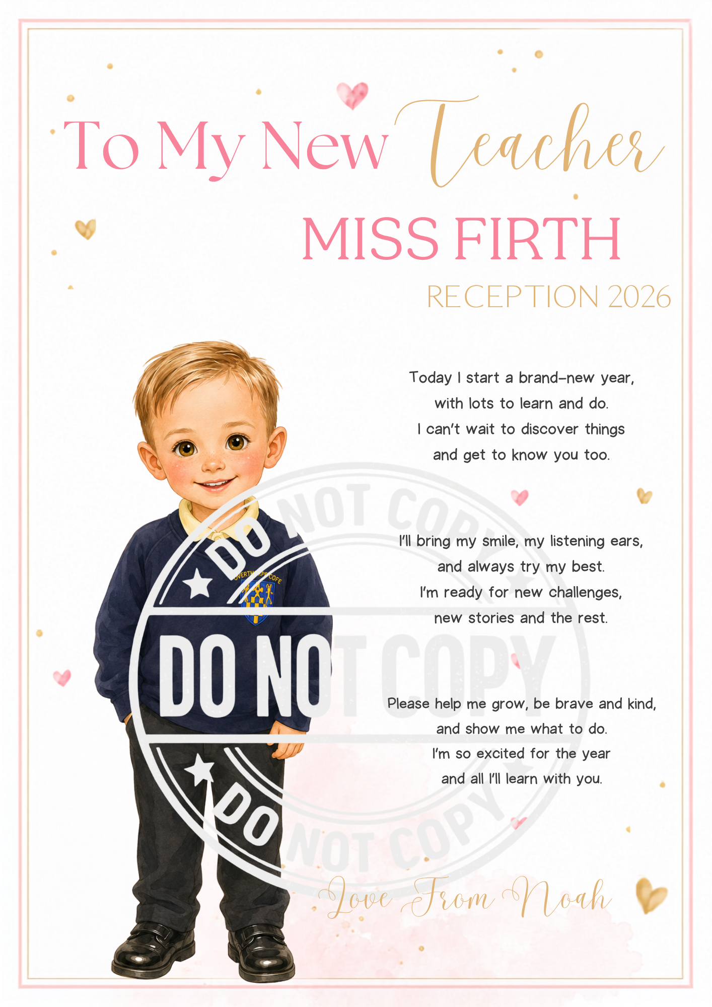 To My New Teacher Print A4 Personalised Gift | Teacher Gift | Back To School