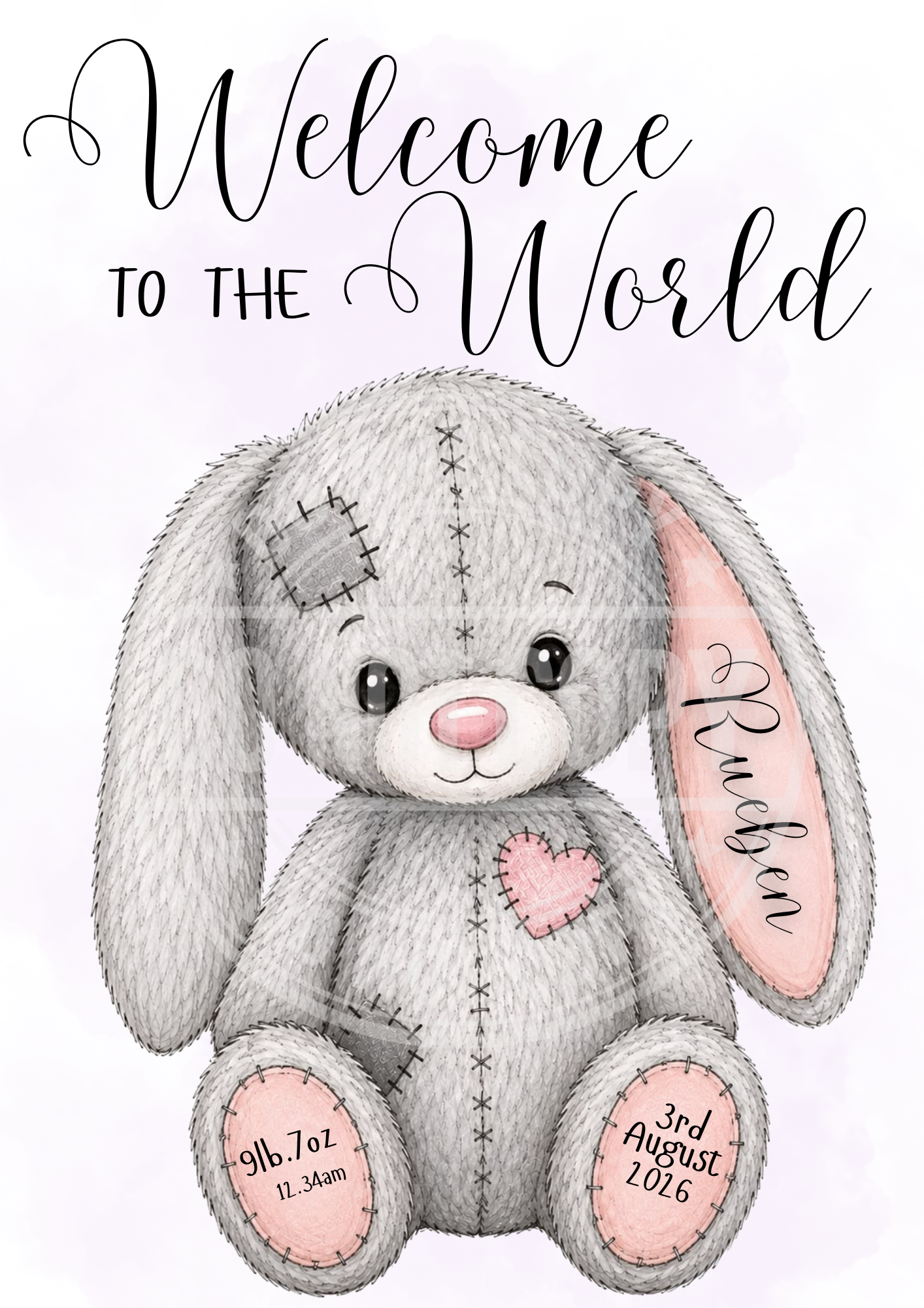 Welcome To The World Personalised Print | Personalised Baby Print | New baby | Bunny Print | Custom Prints UK