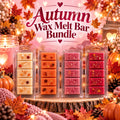 Autumn Wax Melt Bar Bundle graphic with four warm-coloured bars surrounded by pumpkins and autumn leaves.