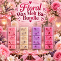 Floral Wax Melt Bar Bundle graphic with four pastel bars surrounded by pink flowers.